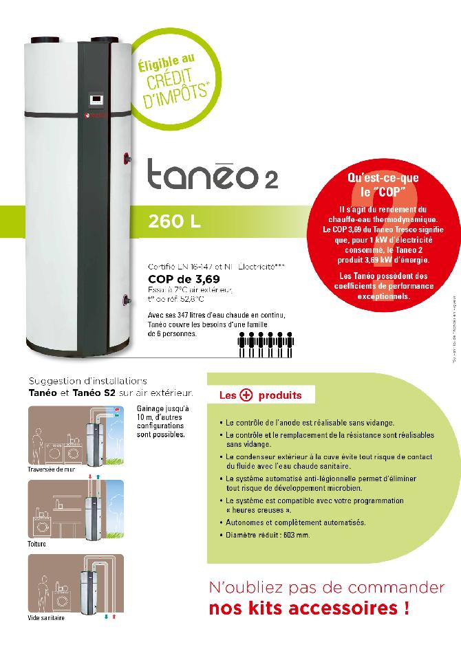 65125 - Chauffe eau thermodynamique TRESCO Tanéo II - 260L