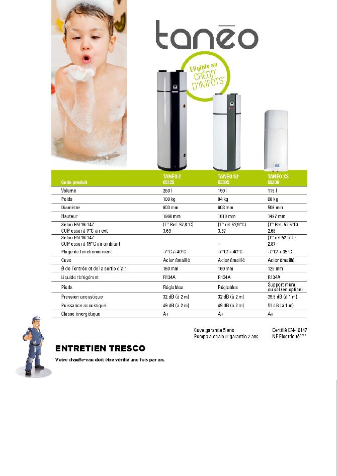 65125 - Chauffe eau thermodynamique TRESCO Tanéo II - 260L